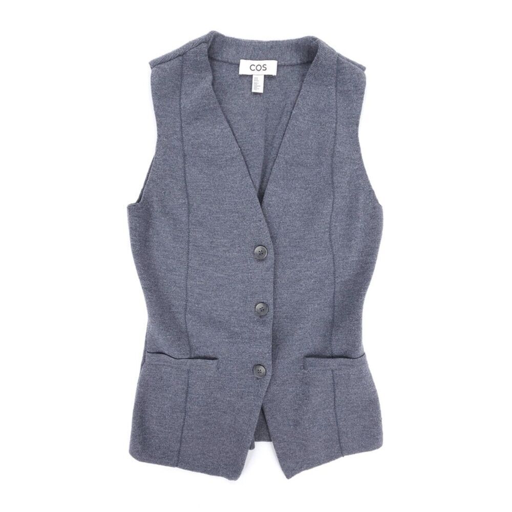 NEW COS Longline Knitted Wool Waistcoat Grey Old Money Quiet Luxury Minimal Vest